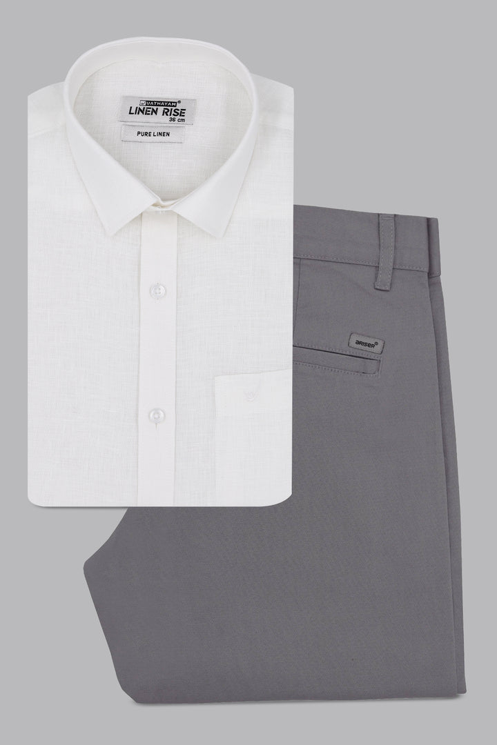 Linen Rise + Monaco - White Shirt With Gray Trouser Combo For Men | Uathayam