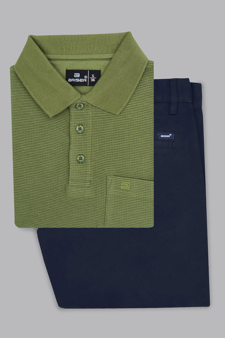forest olive waffle polo t shirt men