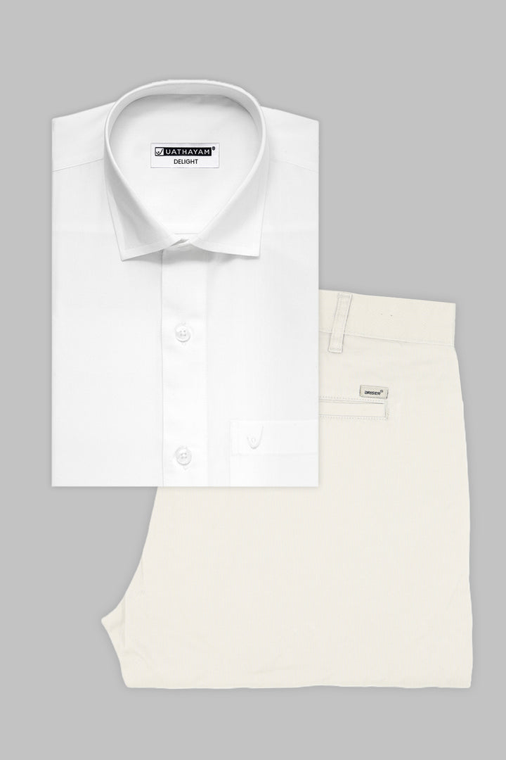 Uathayam Delight White Shirt with Beige Trouser Combo for Men