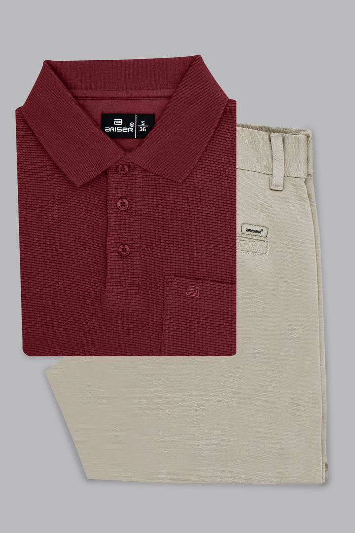 deep maroon waffle polo t shirt men