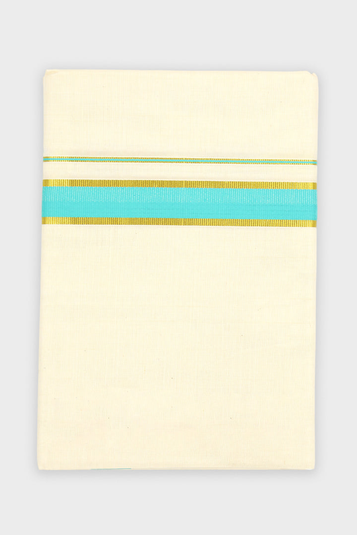 Men's Samudra Korra Sea Green Blue Double Layered Fancy Border Dhoti