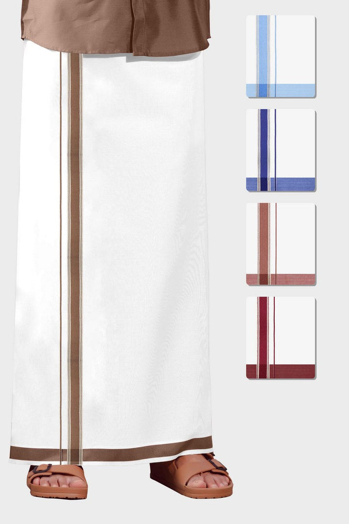 Julian Yadav - Wood Brown Smooth Cotton Double Dhoti With Fancy Borders | Uathayam