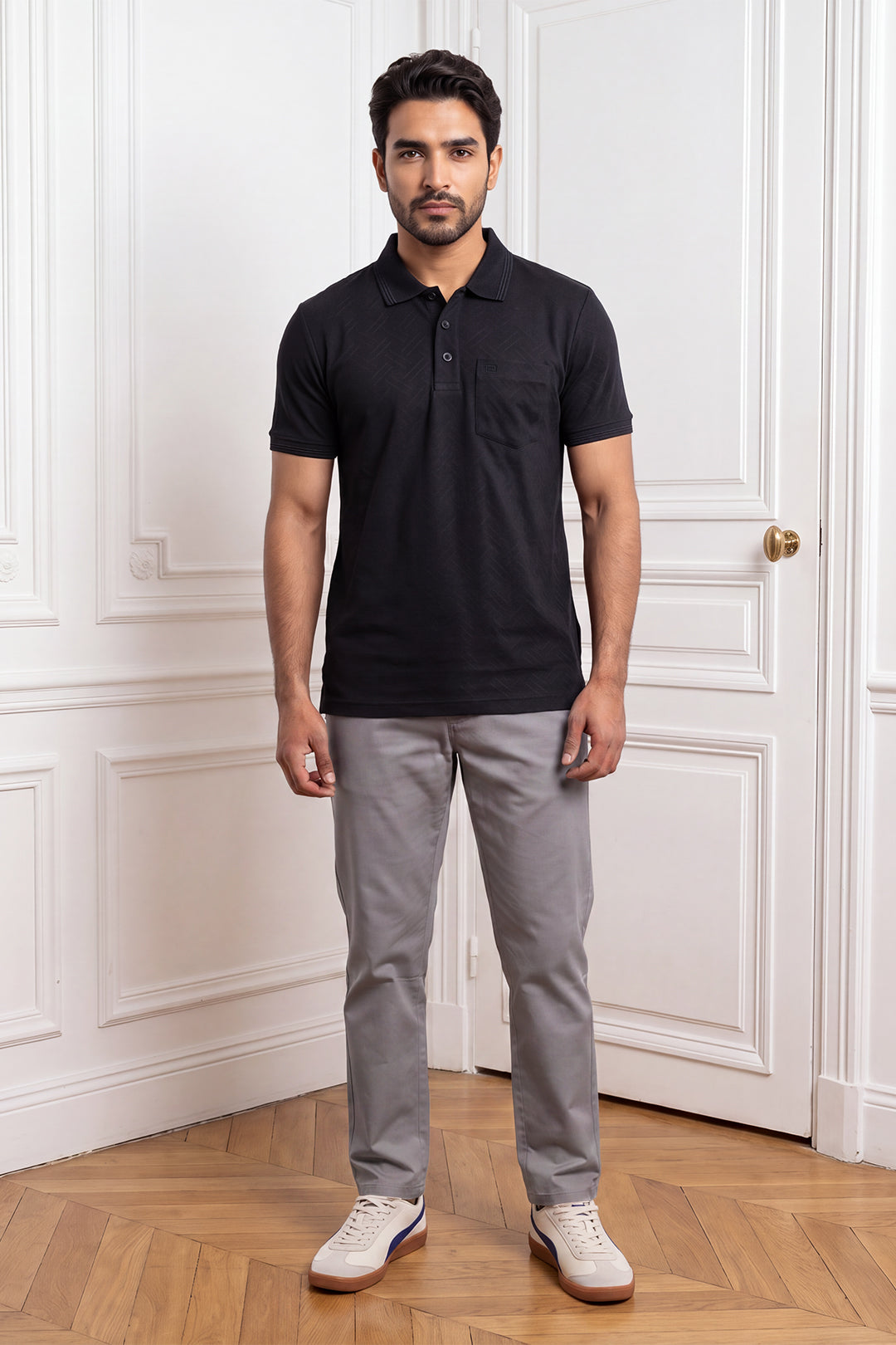 Clark Polo + Kansas - Shadow Black T-Shirt With Smokey Gray Trouser Combo For Men | Ariser