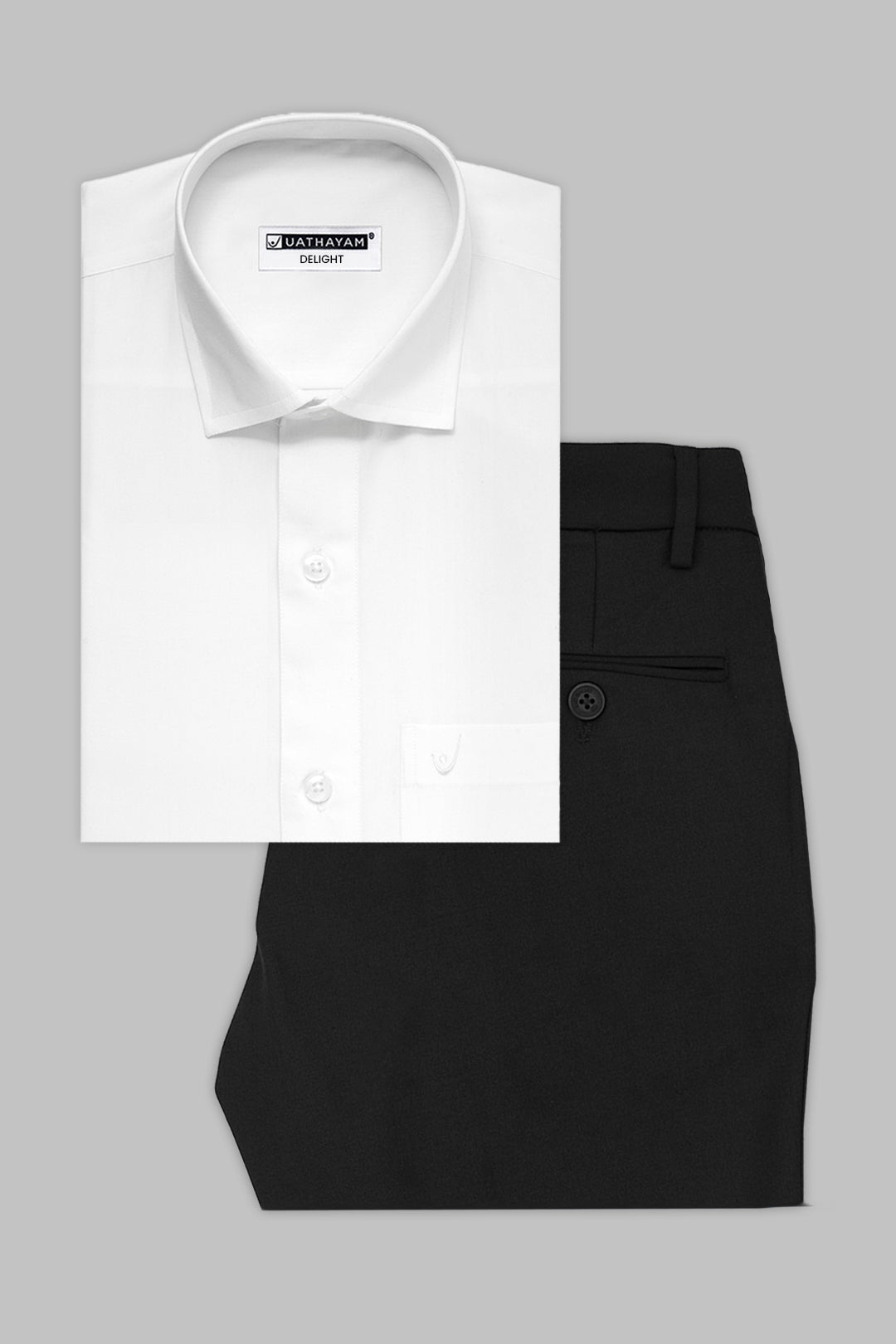 Delight White Shirt and Executive Black Trouser Set by Uathayam