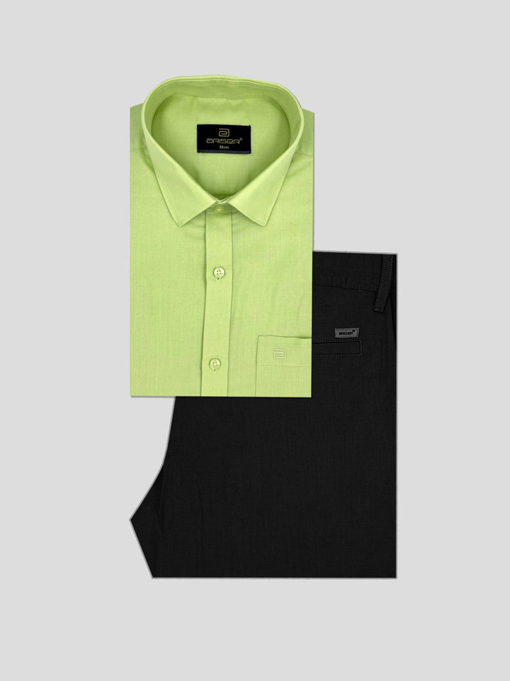 Super Soft + Kansas - Pale Green Shirt With Black Trouser Combo For Men | Ariser