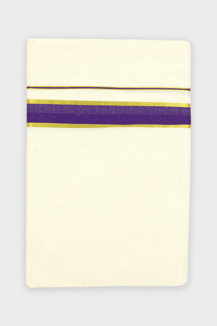 Men's Samudra Korra Purple Double Layered Fancy Border Dhoti