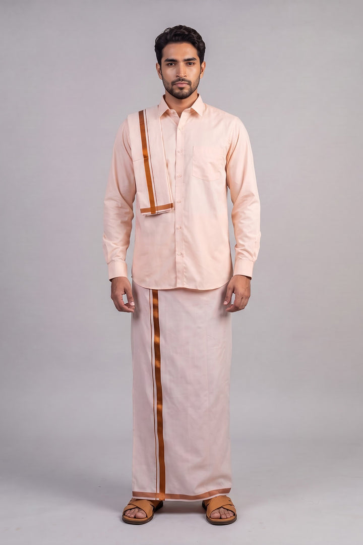 Uathayam Mangalam Copper Shirt Dhoti and Towel 3-in-1 Set for Men