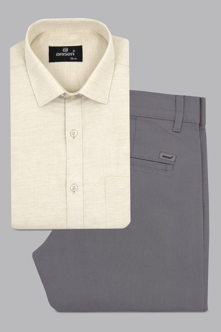 Armani + Monaco - Light Beige Shirt With Gray Trouser Combo For Men | Ariser