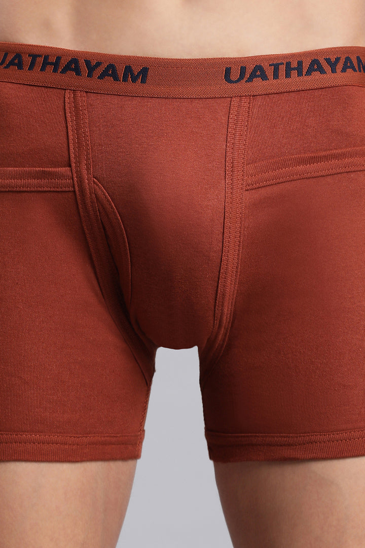 Rust brown men’s trunks cotton rib fabric with branded waistband