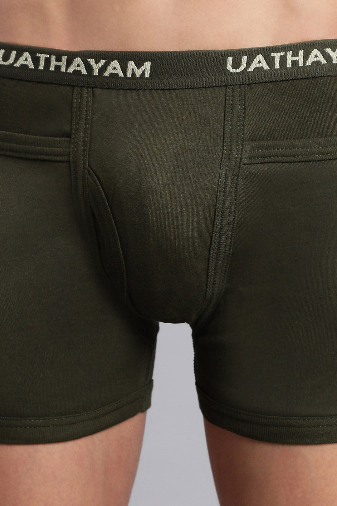 Comfort Rib men’s cotton rib trunks army green front view