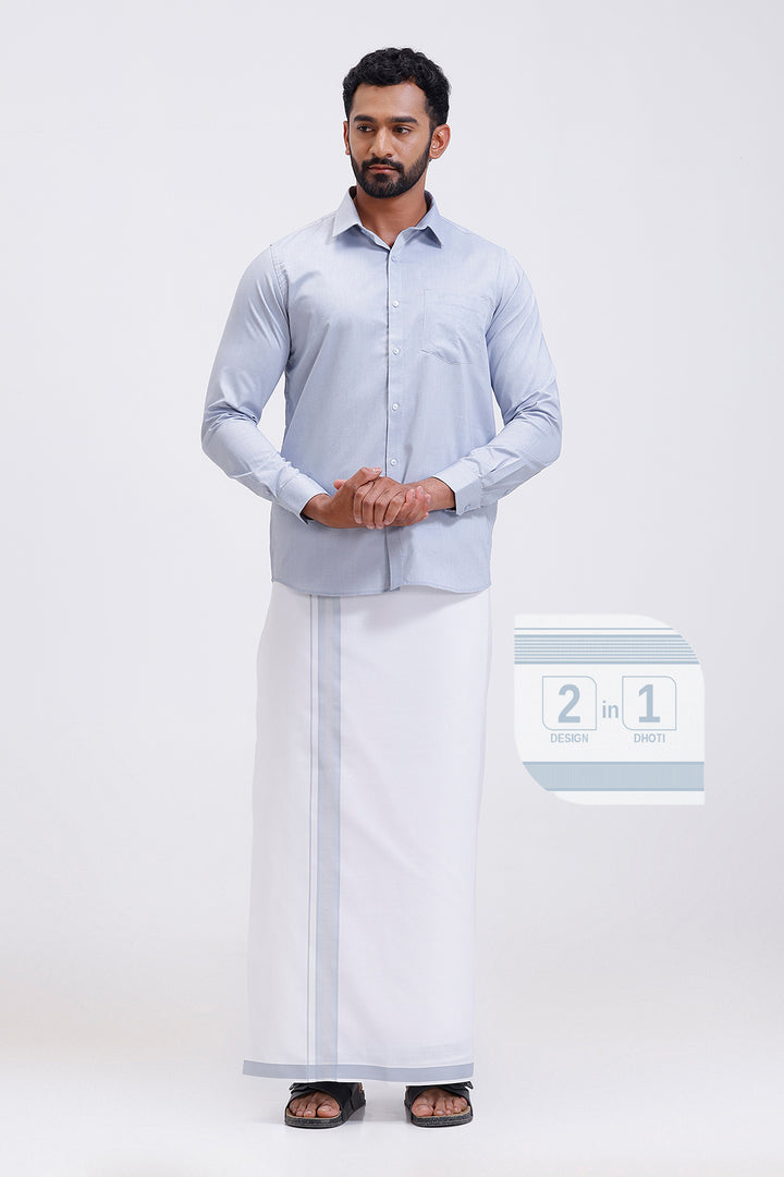 Pixel silver gray matching shirt with double design fancy border dhoti for men