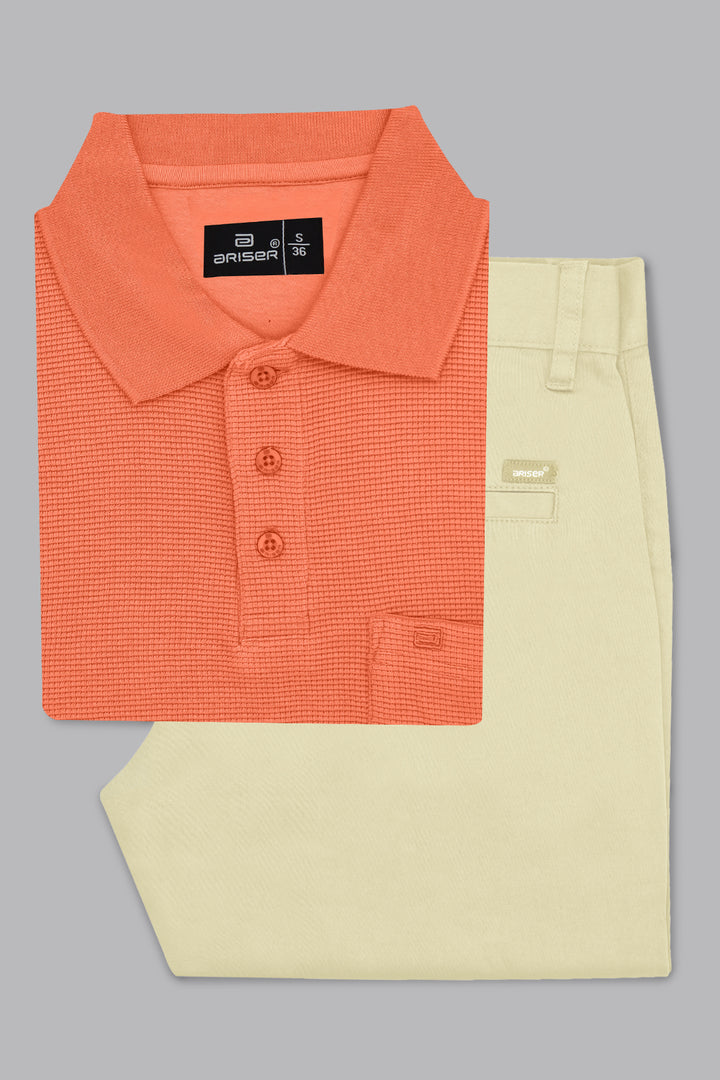 coral peach waffle polo t shirt men