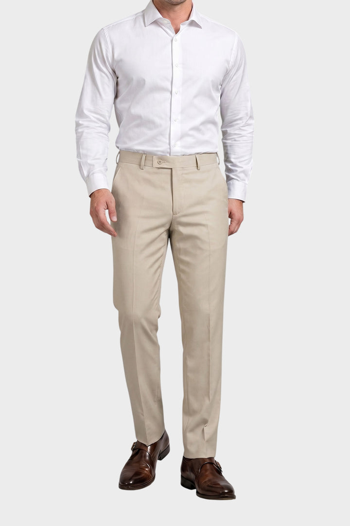 Auto Flex - Ivory Beige Stretchable Formal Trousers For Men | Ariser