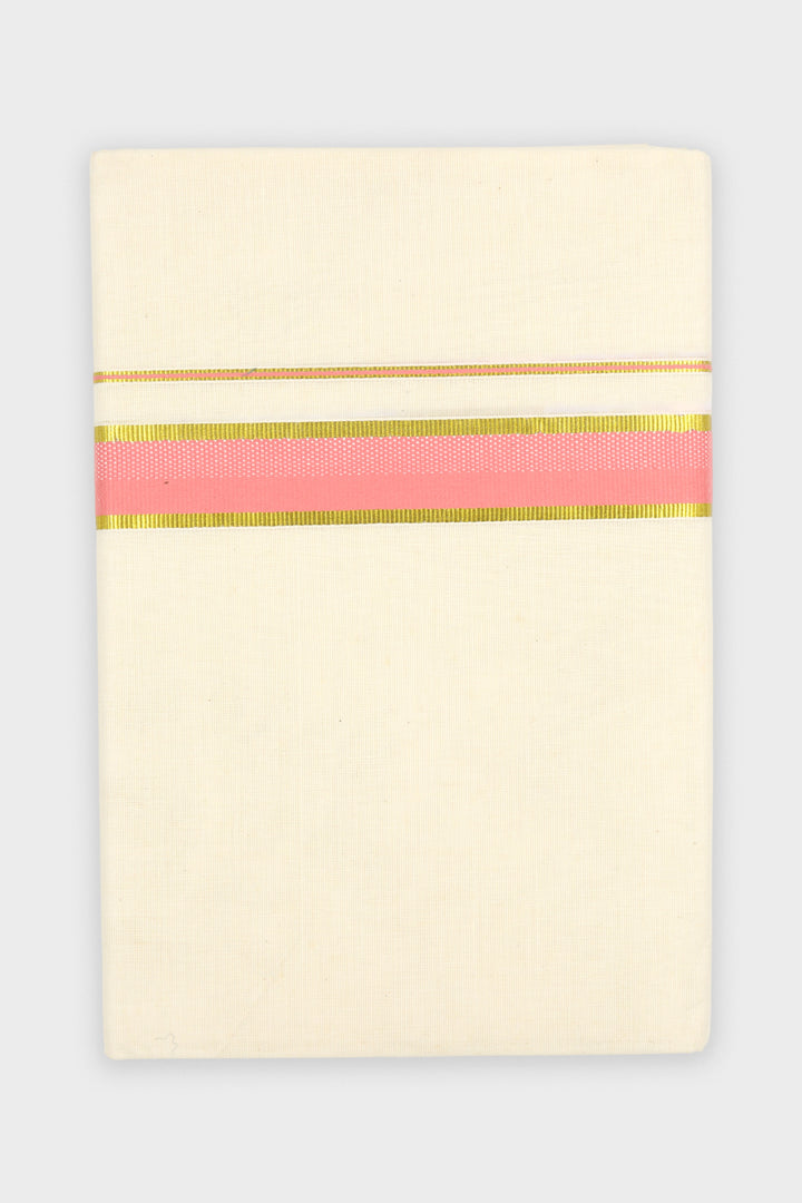 Men's Samudra Korra Pink Double Layered Fancy Border Dhoti