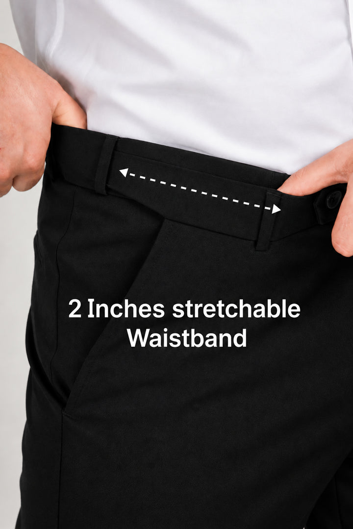 Auto Flex -  Midnight Onyx Black Stretchable Formal Trousers For Men | Ariser