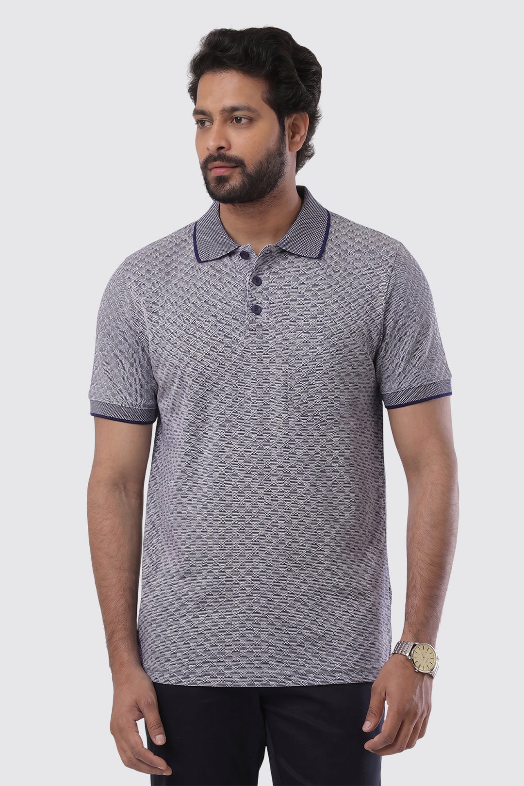 Navy Blue Micro Pattern T-Shirt for Men