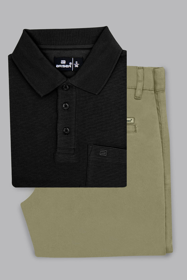 midnight black waffle polo t shirt men