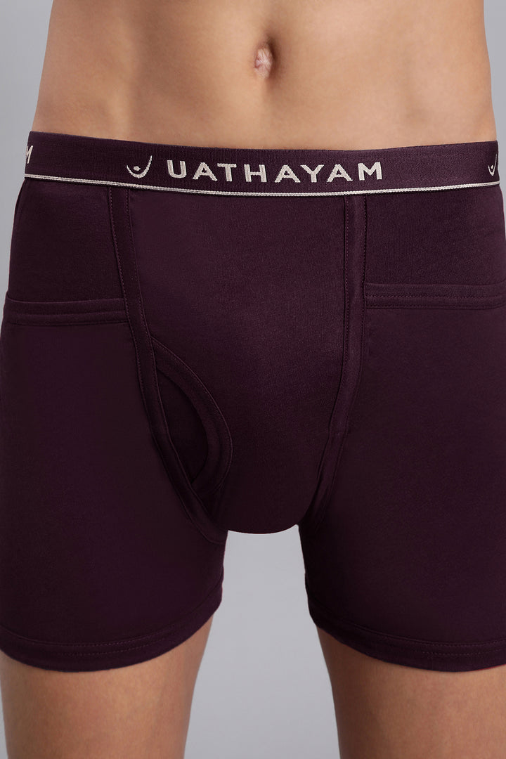 Men’s innerwear trunks in plum purple shade