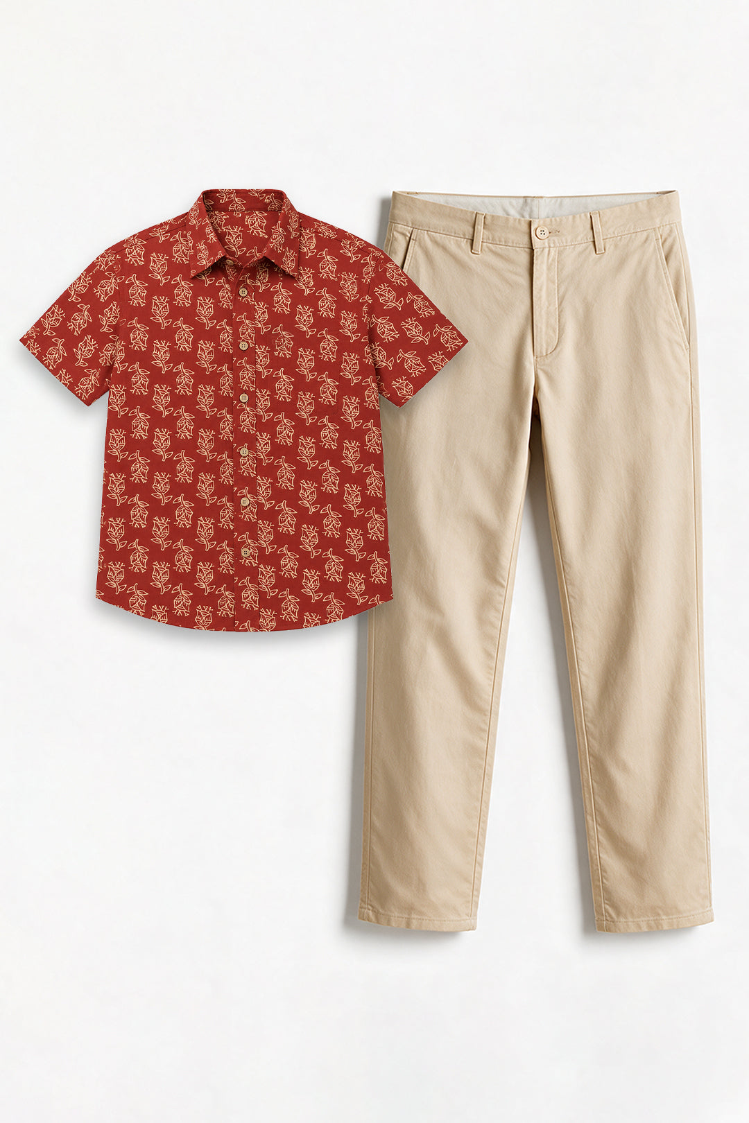 Congo + Basic Chino - Maroon Red Shirt With Sandal Trouser Combo For Men | Ariser