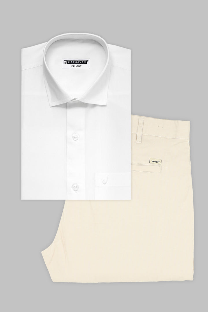 Uathayam Delight White Shirt with Cream White Trouser Combo for Men