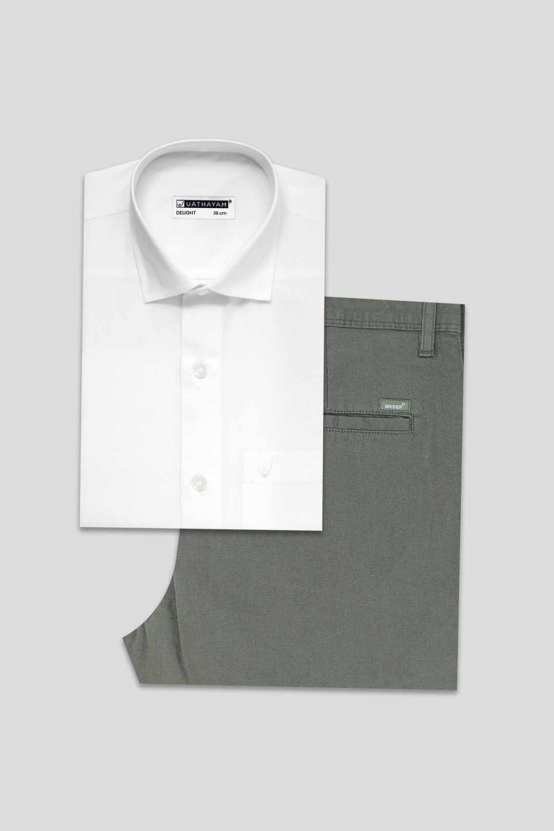 White shirt with jungle green pants