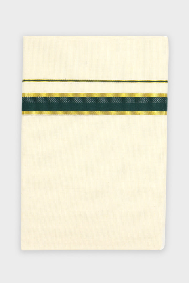 Men's Samudra Korra Dark Green Double Layered Fancy Border Dhoti
