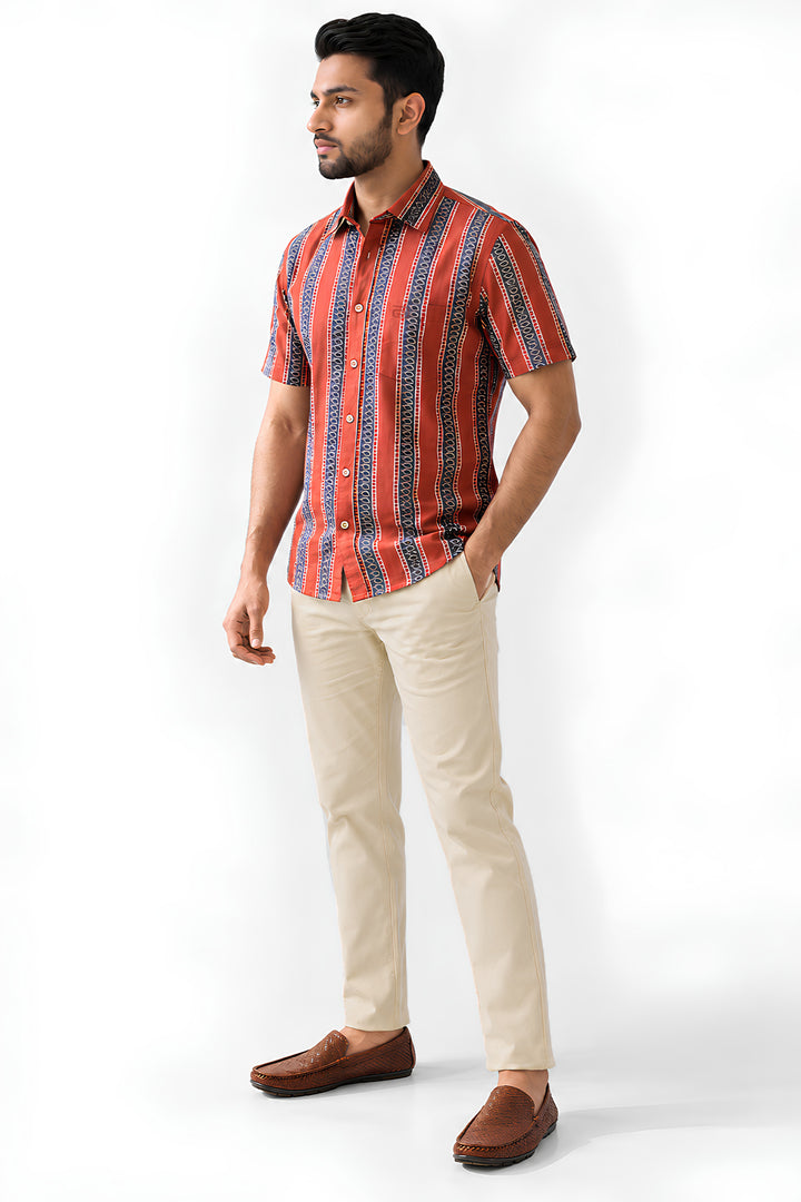 Congo + Basic Chino - Brick Red Shirt With Sandal Trouser Combo For Men | Ariser
