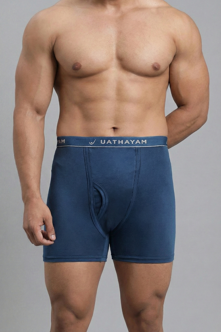 Ultimate Fine dark blue cotton trunks for men without pocket