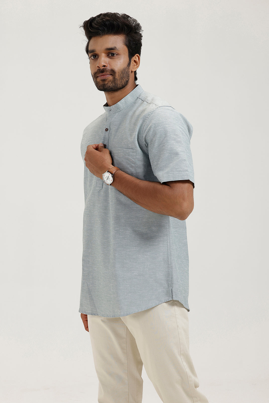 Gray casual kurta for men by Uathayam