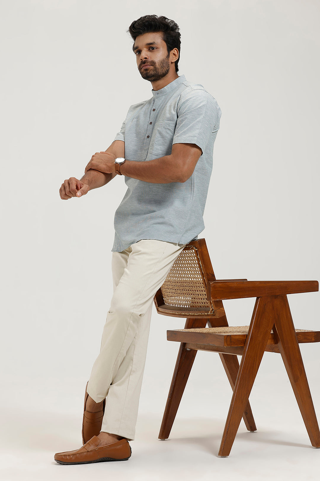 Vibe - Light Gray Short Kurta For Mens | Uathayam