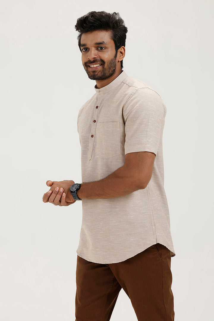 Men’s short kurta in light Beige  color