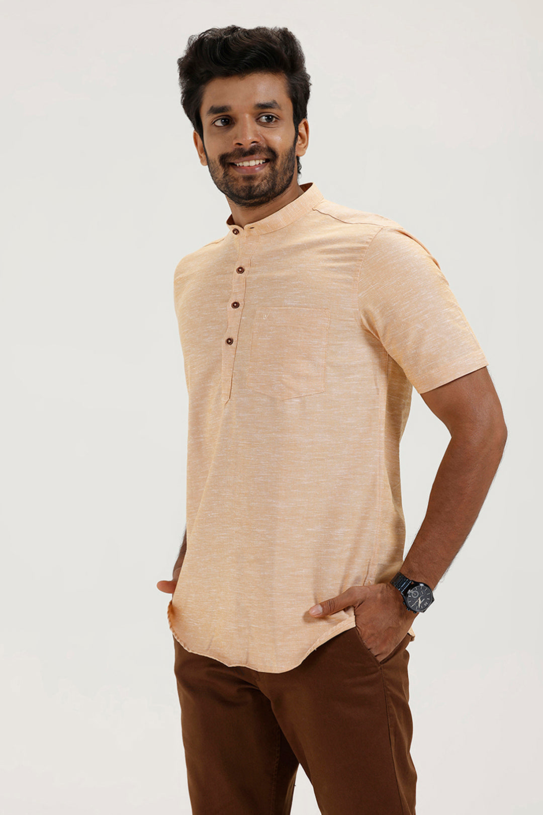 Uathayam light beige cottonrich kurta for men