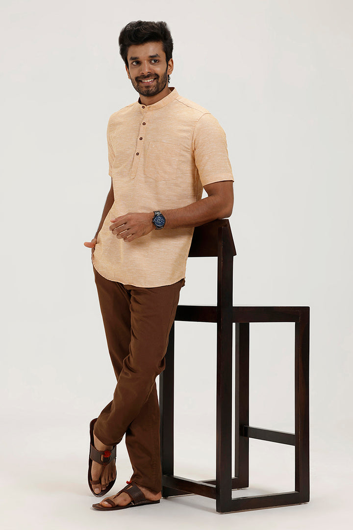 Modern sand beige men’s kurta for casual wear