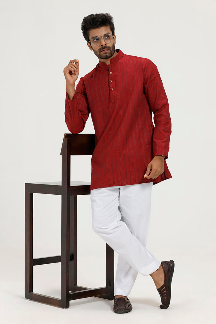 Aztel - Classic Red Short Kurta for Men | Uathayam