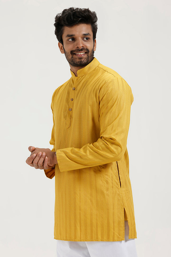 Aztel - Mustard Yellow Short Kurta for Men | Uathayam