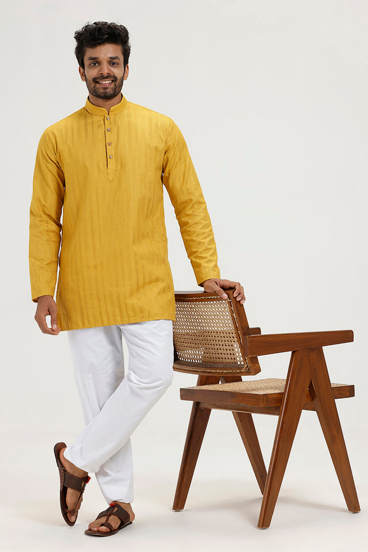 Aztel - Mustard Yellow Short Kurta for Men | Uathayam