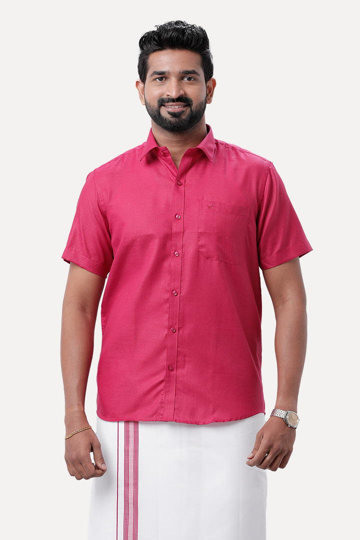 UATHAYAM Xpress Maroon Cotton Rich Half Sleeve Solid Smart Fit Shirt & Dhoti Set For Men Pack Of 1