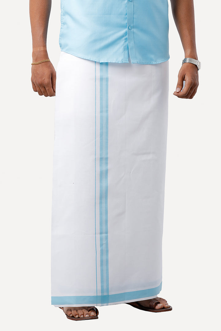 UATHAYAM Xpress Sea Blue Cotton Rich Full Sleeve Solid Smart Fit Shirt & Dhoti Set For Men Pack Of 1