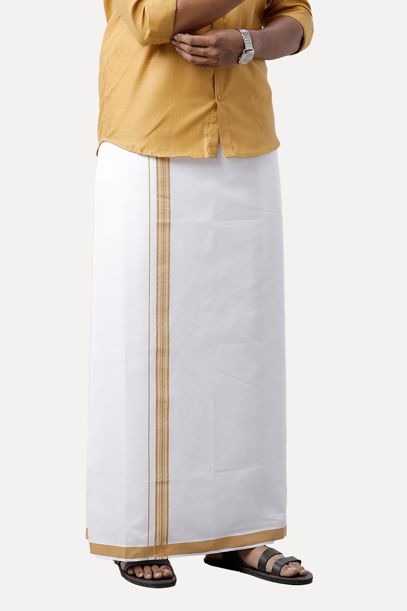 UATHAYAM Xpress Mustard Yellow Cotton Rich Full Sleeve Solid Smart Fit Shirt & Dhoti Set For Men Pack Of 1