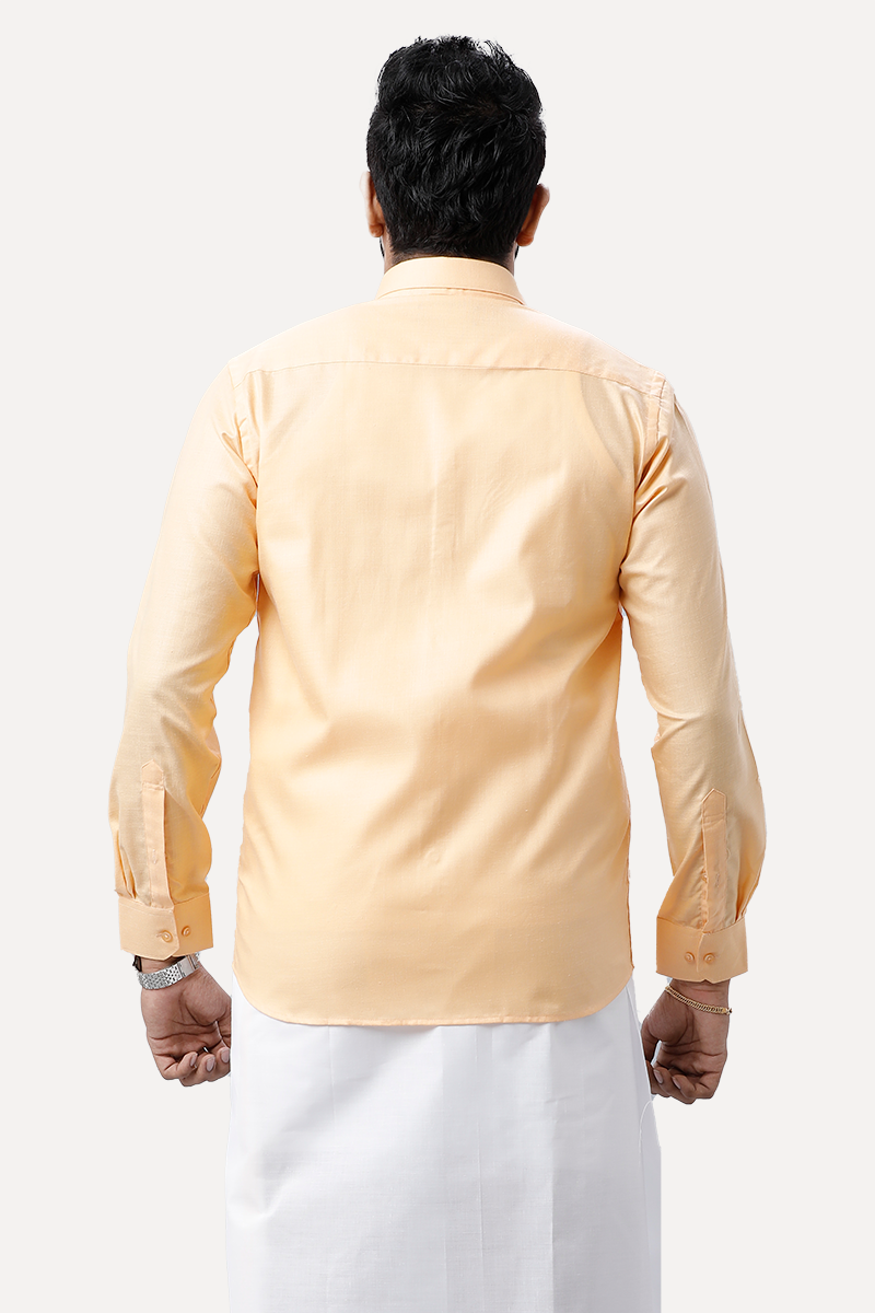 UATHAYAM Xpress Golden yellow Cotton Rich Full Sleeve Solid Smart Fit Shirt & Dhoti Set For Men Pack Of 1