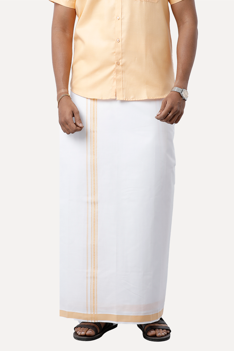 UATHAYAM Xpress Golden Yellow Cotton Rich Half Sleeve Solid Smart Fit Shirt & Dhoti Set For Men Pack Of 1