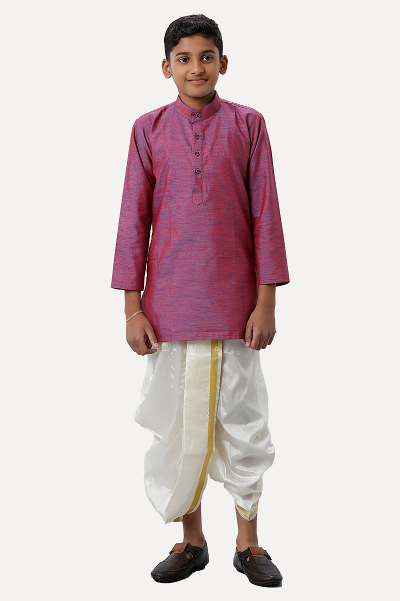 UATHAYAM Exotic Cotton Rich Full Sleeve Solid Regular Fit Kids Kurta + Panchakacham 2 In 1 Set (Iris Purple)