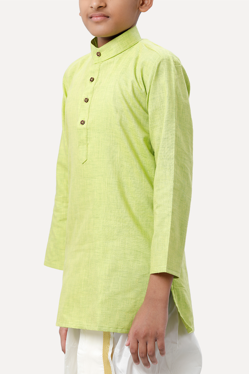 UATHAYAM Exotic Cotton Rich Full Sleeve Solid Regular Fit Kids Kurta + Panchakacham 2 In 1 Set (Light Green)