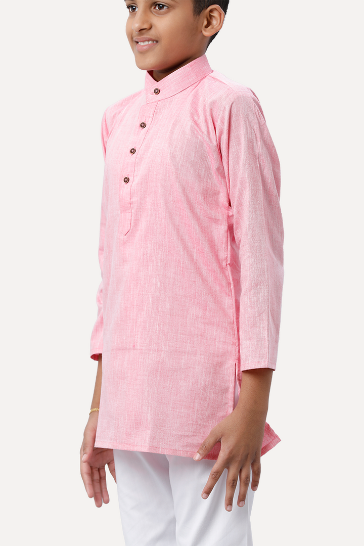 UATHAYAM Exotic Cotton Rich Full Sleeve Solid Regular Fit Kids Kurta + Pyjama 2 In 1 Set (Soft Pink)