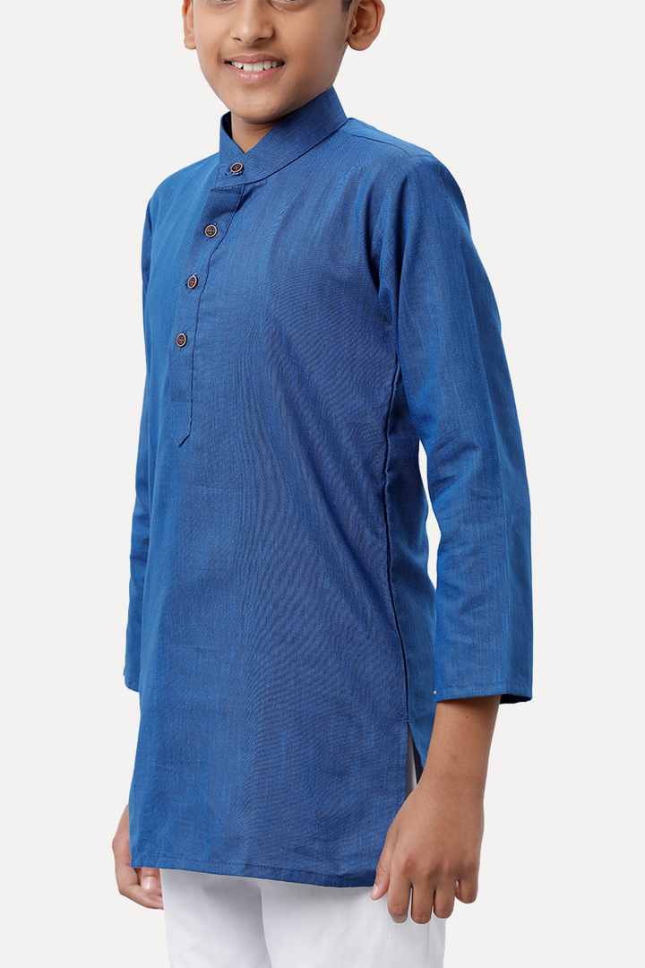 UATHAYAM Exotic Cotton Rich Full Sleeve Solid Regular Fit Kids Kurta + Pyjama 2 In 1 Set (Navy Blue)