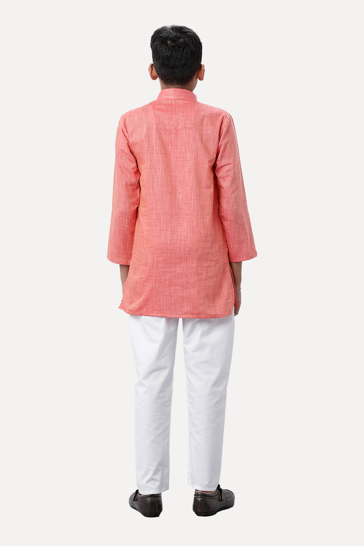 UATHAYAM Exotic Cotton Rich Full Sleeve Solid Regular Fit Kids Kurta + Pyjama 2 In 1 Set (Soft Orange)