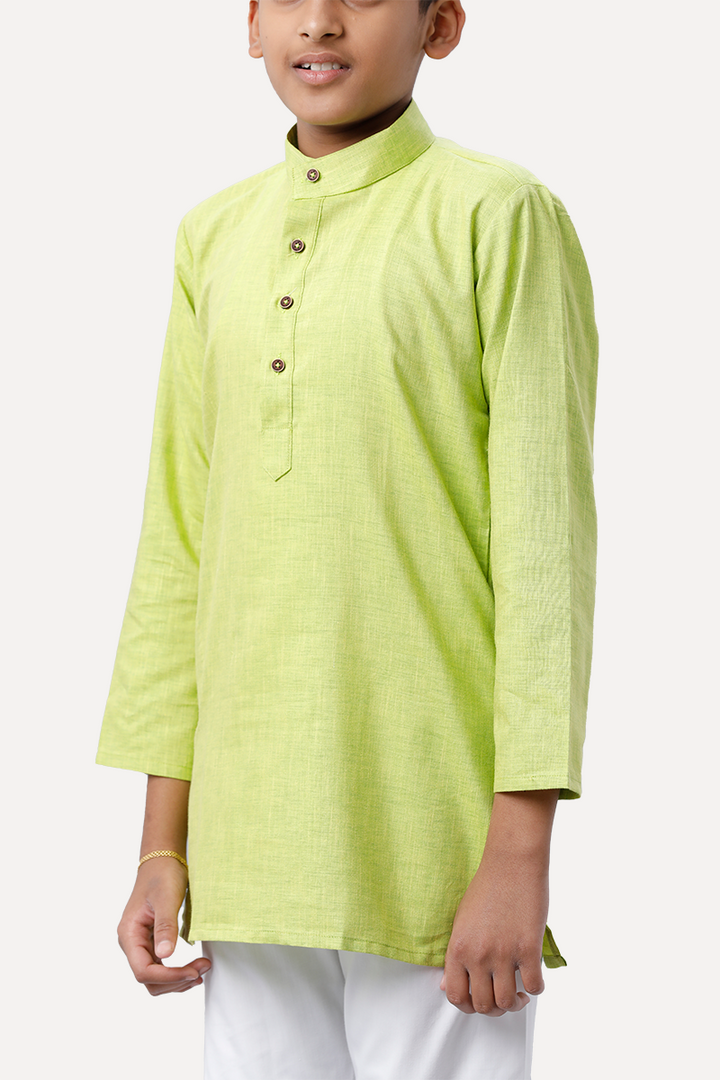 UATHAYAM Exotic Cotton Rich Full Sleeve Solid Regular Fit Kids Kurta + Pyjama 2 In 1 Set (Light Green)