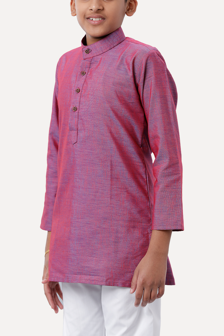 UATHAYAM Exotic Cotton Rich Full Sleeve Solid Regular Fit Kids Kurta + Pyjama 2 In 1 Set (Iris Purple)