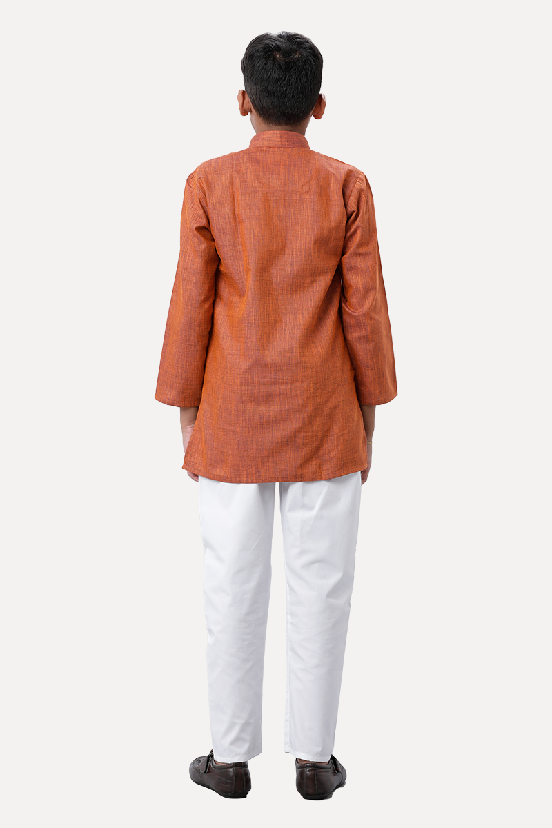 UATHAYAM Exotic Cotton Rich Full Sleeve Solid Regular Fit Kids Kurta + Pyjama 2 In 1 Set (Kavi Brown)