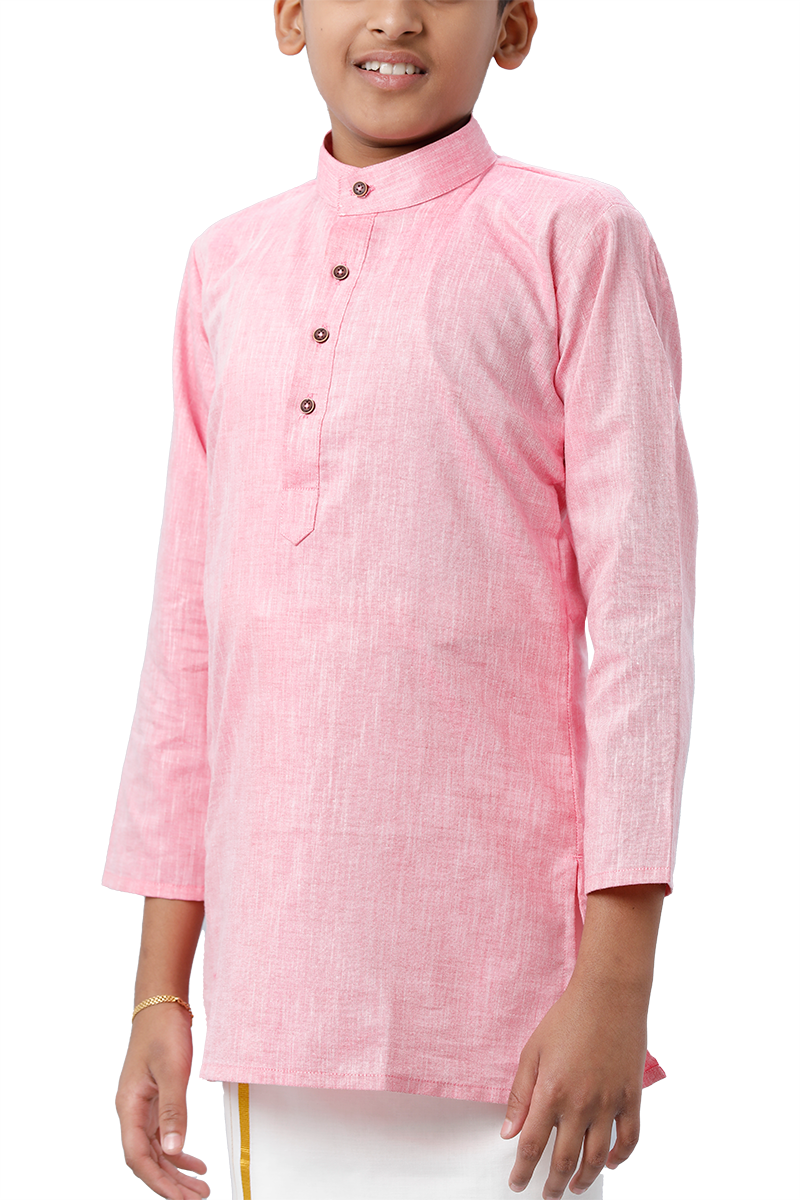 UATHAYAM Exotic Cotton Rich Full Sleeve Solid Regular Fit Kids Kurta + Dhoti 2 In 1 Set (Soft Pink)